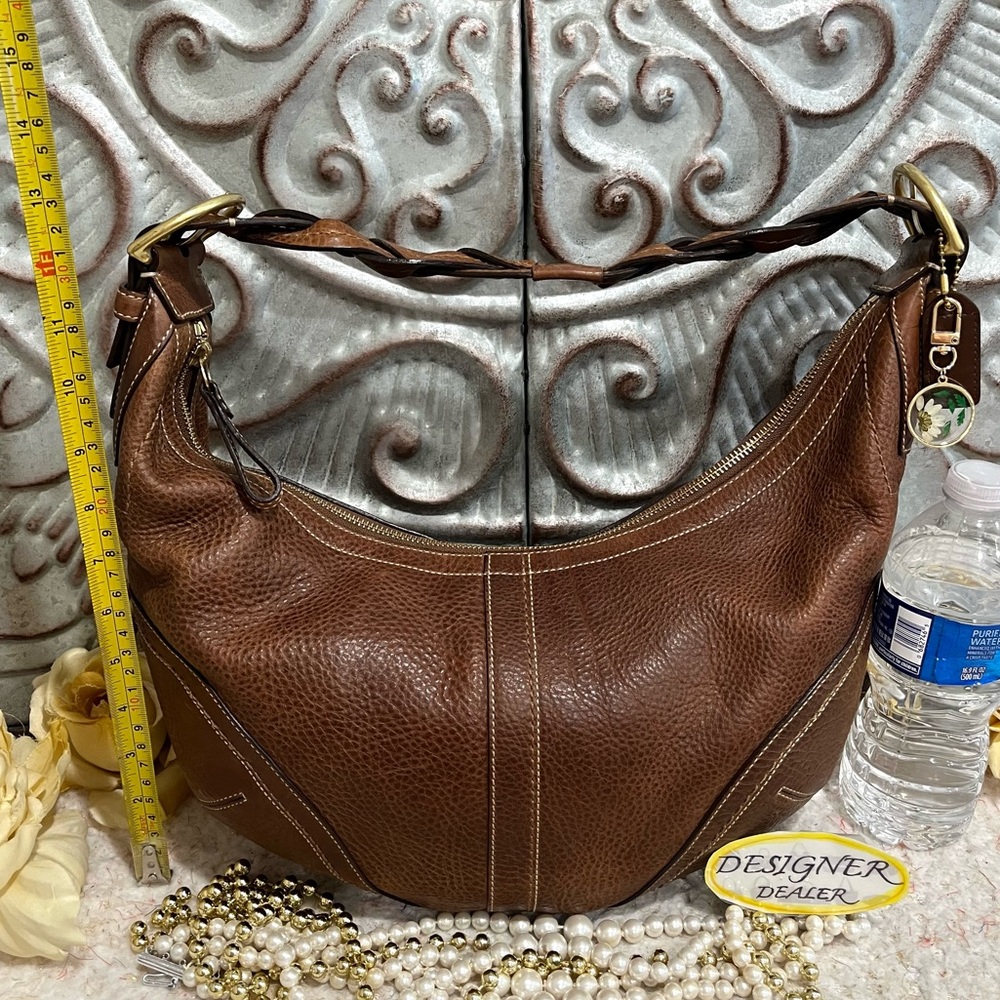COACH SoHo Tobacco Brown Leather Braided Hobo Shoulder Bag 10044 RARE!! - Picture 7 of 13
